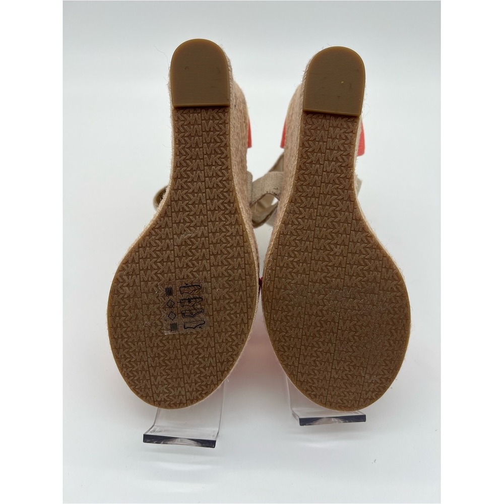 Michael Kors Coral and Natural Canvas Espadrille Wedge Sandals size 7.5 - Picture 9 of 12